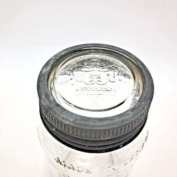 Crown Mason Jars-Glass Lids-Zinc Rings-Dominion Glass of Montreal-Set of 3-VTG - Picture 7 of 13
